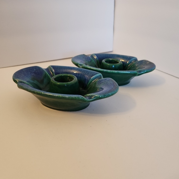 Vintage SET of 2 HAEGER Pottery CANDLE HOLDERS 3004 Lily Pad - Picture 2 of 3